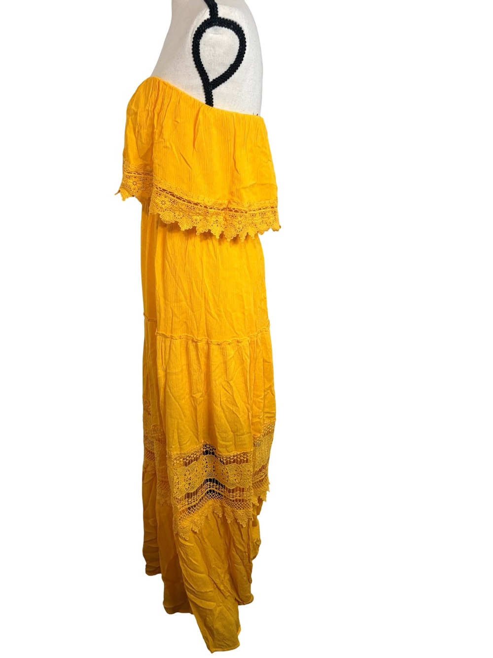 Forever 21 Yellow Boho Off Shoulder Crochet Lace Maxi Dress - Picture 3 of 13